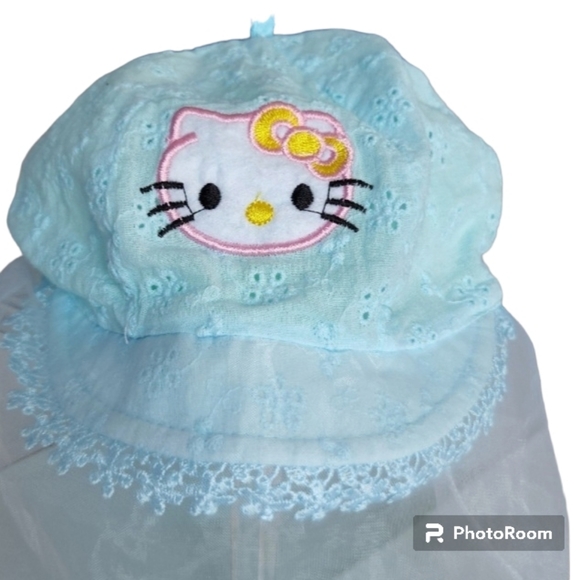 Hello Kitty Aqua Eyelet Baby Sun Hat With Hanging Sheer Veil   0-6 Months** - Picture 11 of 11